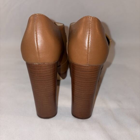 Michael Kors Eleni Block Heels Platform Peep Toe Brown Leather Women’s Size 6M - Picture 5 of 8